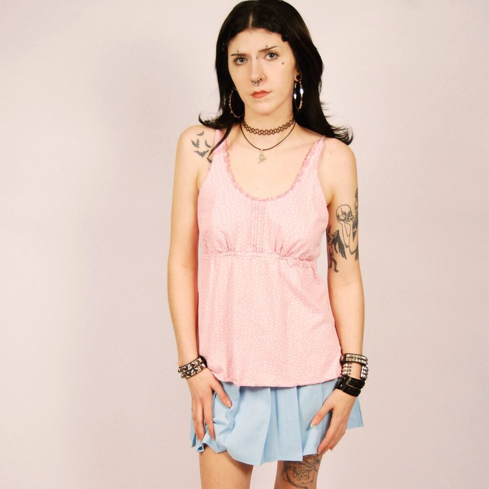 Y2K Babydoll Tank Top (M) medium baby pink vintage cami Simple Pleasures diva